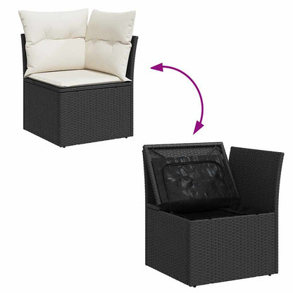 10-tlg. Garten-Sofagarnitur mit Kissen Schwarz Poly Rattan