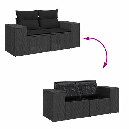 10-tlg. Garten-Sofagarnitur mit Kissen Schwarz Poly Rattan