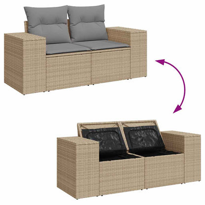 10-tlg. Garten-Sofagarnitur mit Kissen Beige Poly Rattan