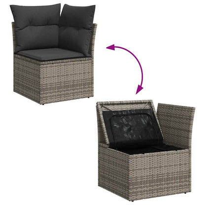 10-tlg. Garten-Sofagarnitur mit Kissen Grau Poly Rattan