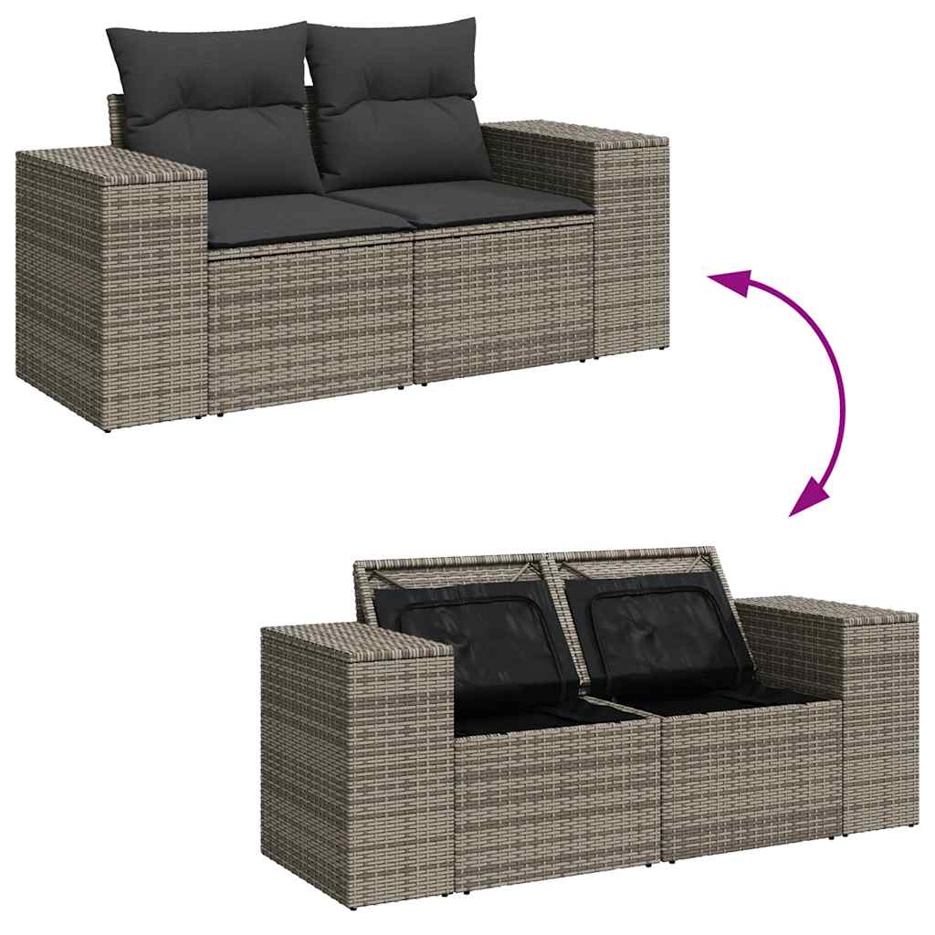 10-tlg. Garten-Sofagarnitur mit Kissen Grau Poly Rattan