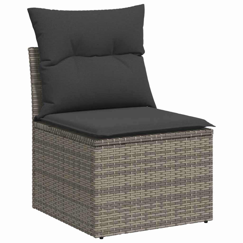 10-tlg. Garten-Sofagarnitur mit Kissen Grau Poly Rattan Akazie