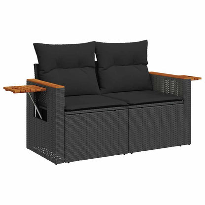 10-tlg. Garten-Sofagarnitur mit Kissen Schwarz Poly Rattan