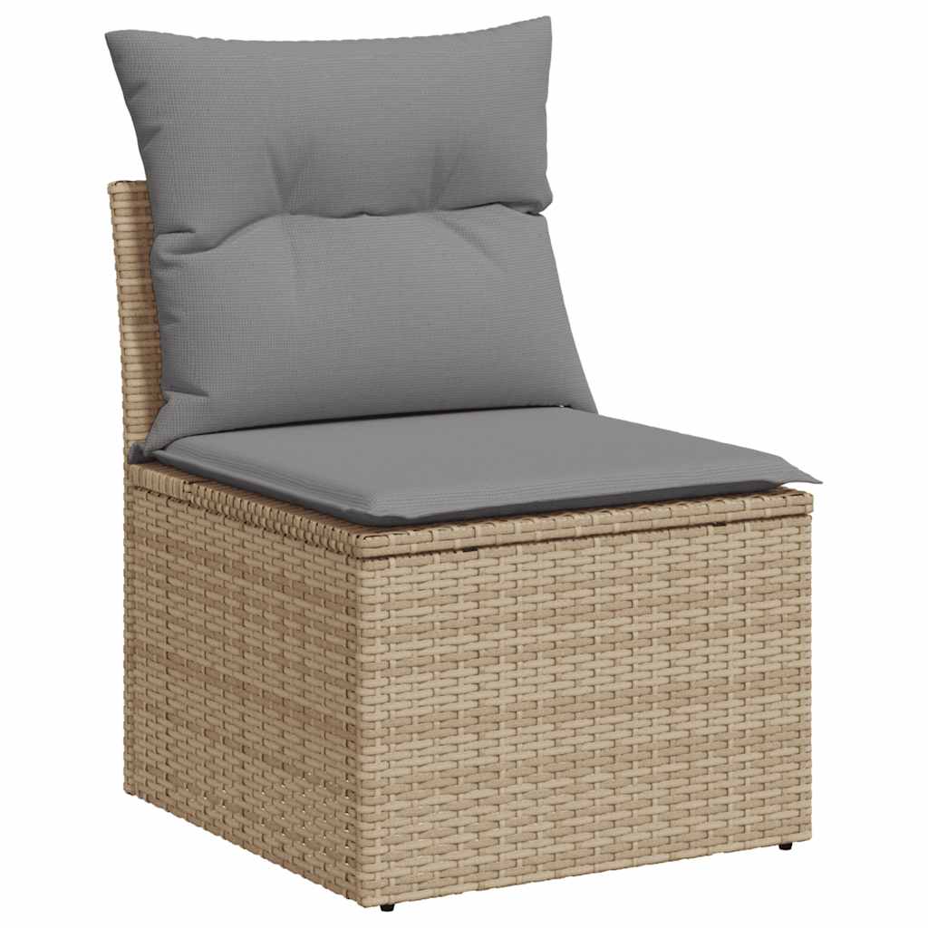 10-tlg. Garten-Sofagarnitur mit Kissen Beige Poly Rattan Akazie