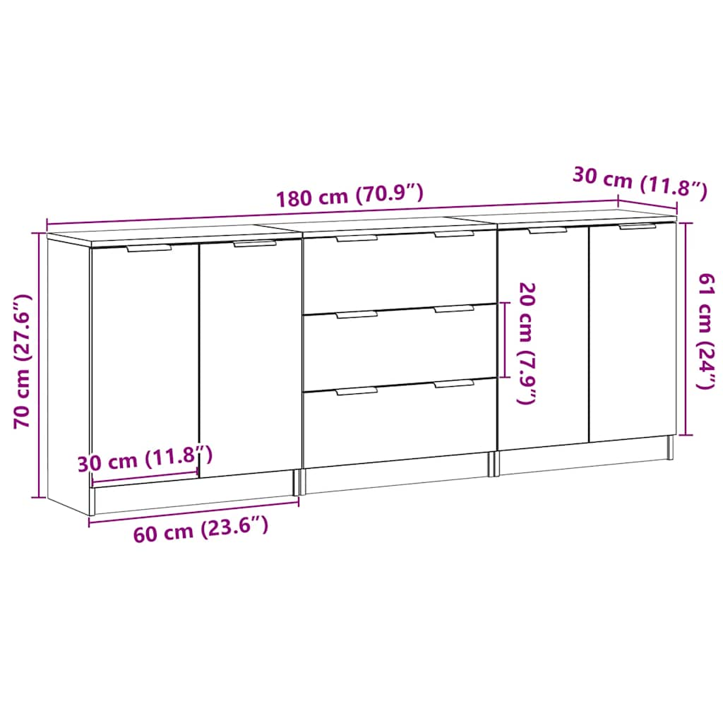 Sideboards 3 Stk. Altholz-Optik 60x30x70 cm Holzwerkstoff